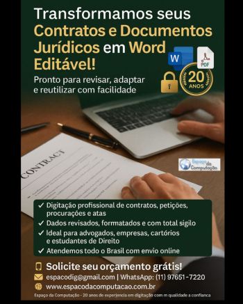 Digitao de contratos e documentos jurdicos no word editvel  segurana, agilidade e profissional. Guia de empresas e servios