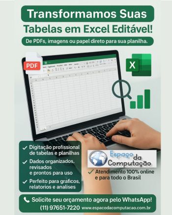 Transformamos tabelas em excel editvel com preciso e rapidez  digitao profissional com reviso. Guia de empresas e servios